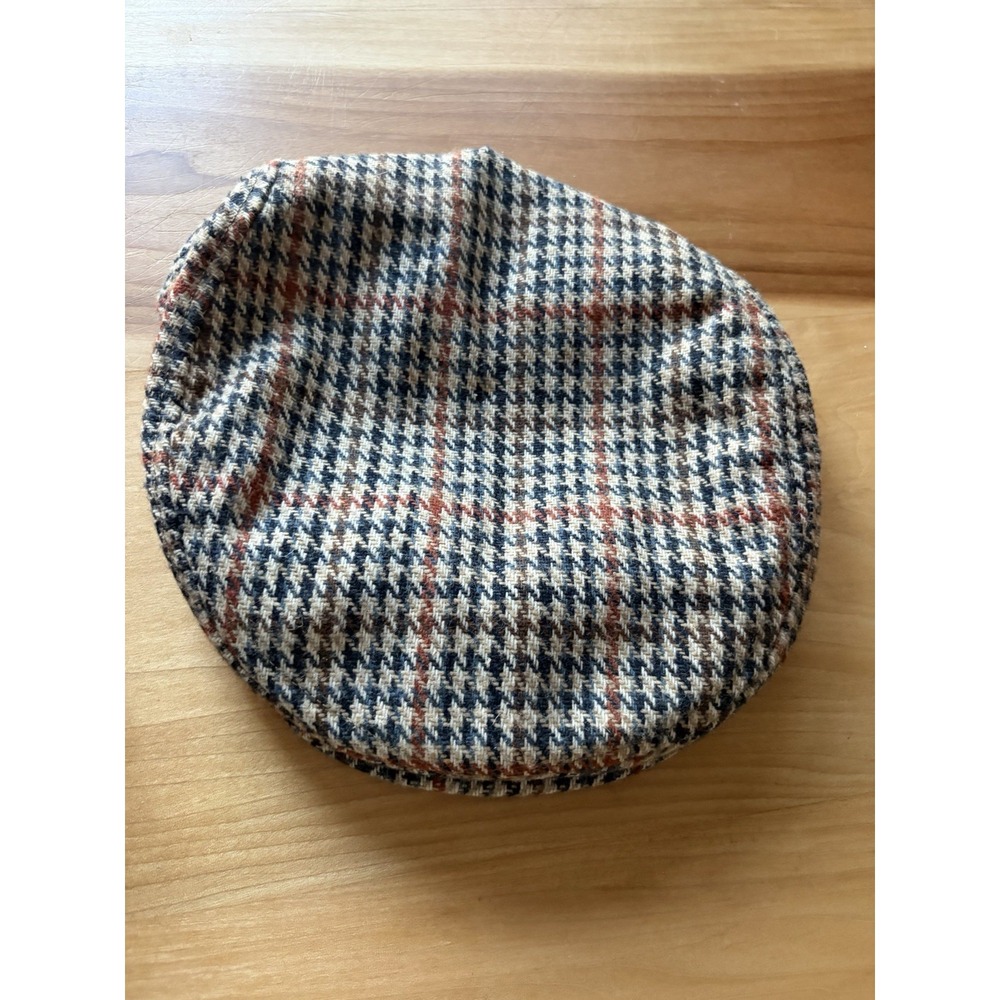 Vintage Union Made Cabbie Hat Paper Boy Cap Wool Plaid Brown Large Excellent